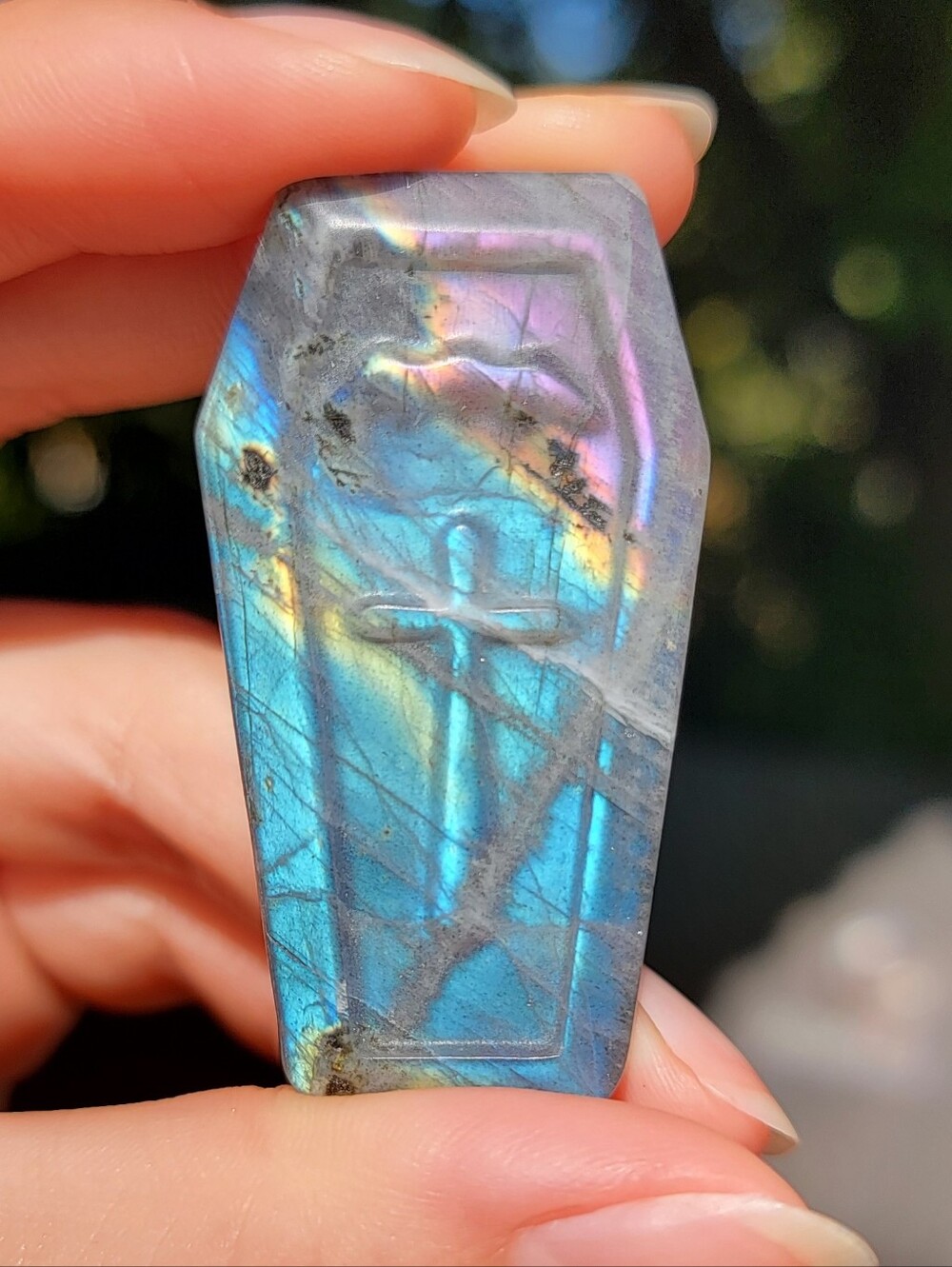 (#4) NEW 1.95" LABRADORITE CASKET. $9 plus shipping